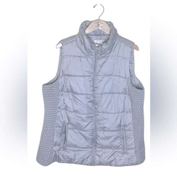 Liz Claiborne Puff Vest Full Zip Blue Gray Womens Size 1X Lightweight Pockets - Picture 1 of 11